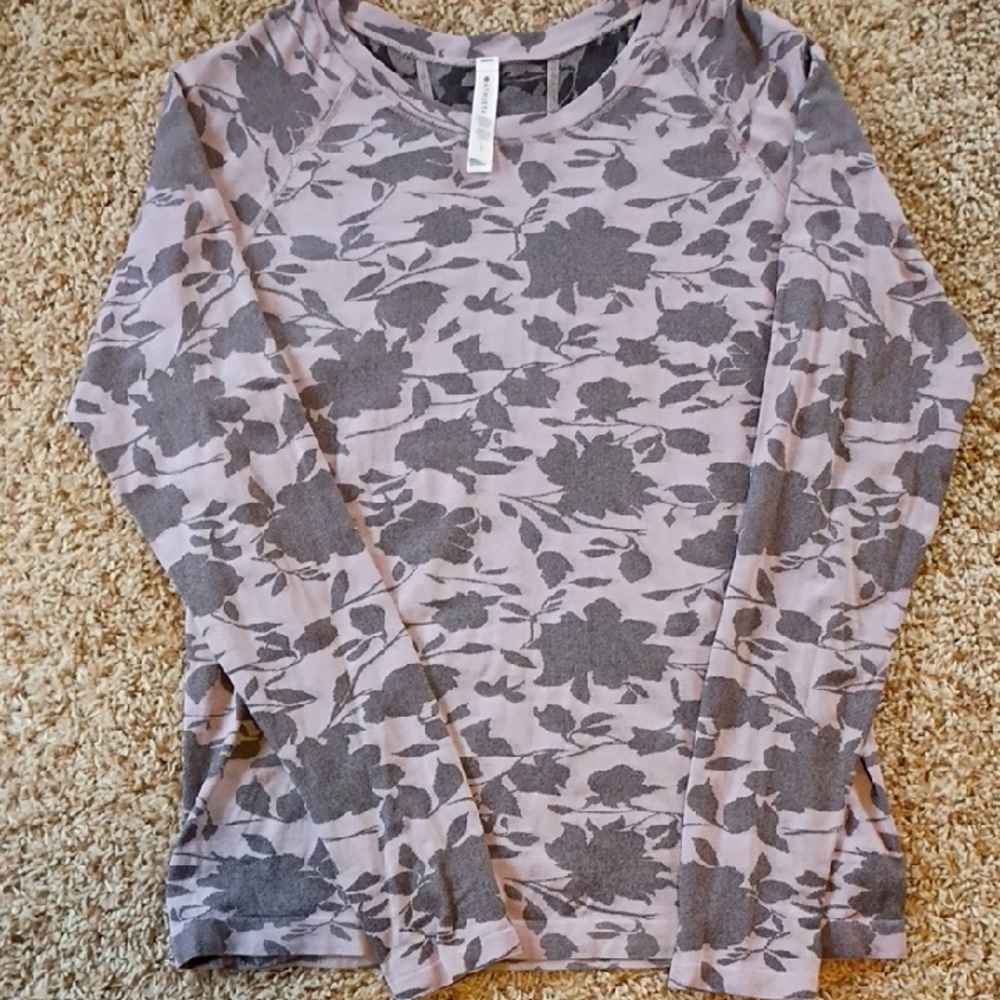 Athleta Floral Long Sleeve Top - Gray and Purple